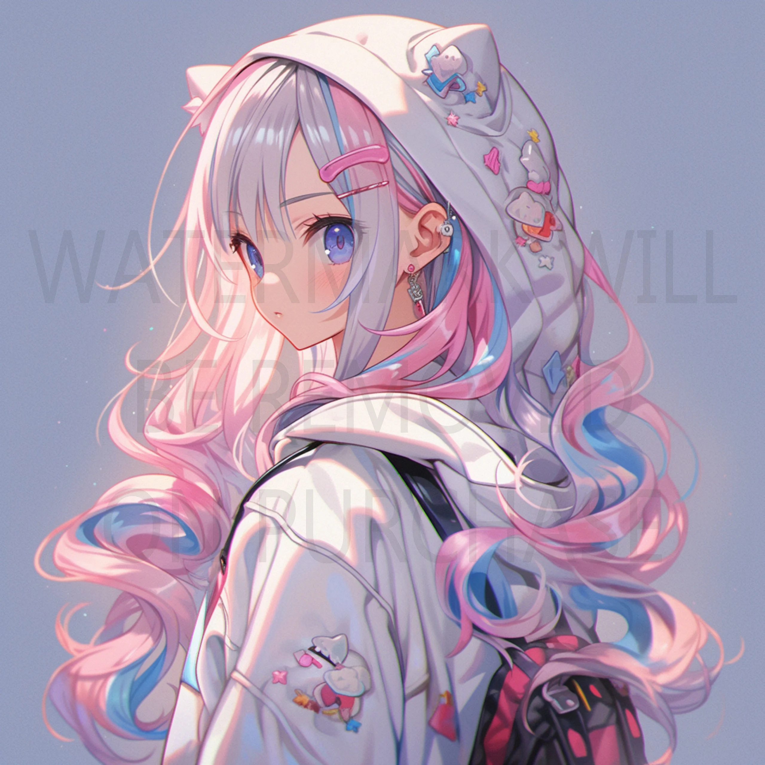 Anime Hoodie Girl Digital Download Poster Printable Art Cute Anime Kawaii  PNG Wallpaper Screensaver Instant Download Digital Image