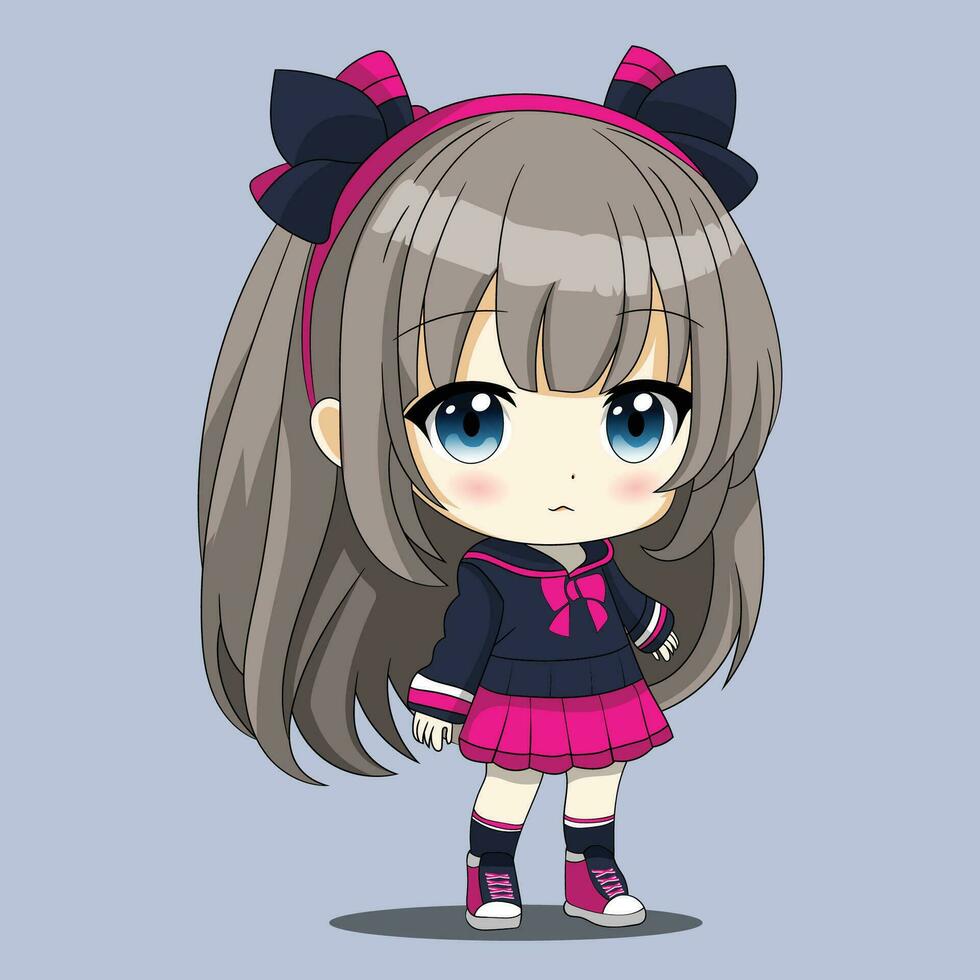 Cute chibi anime girl with long hair and pink dress 27241699 ...