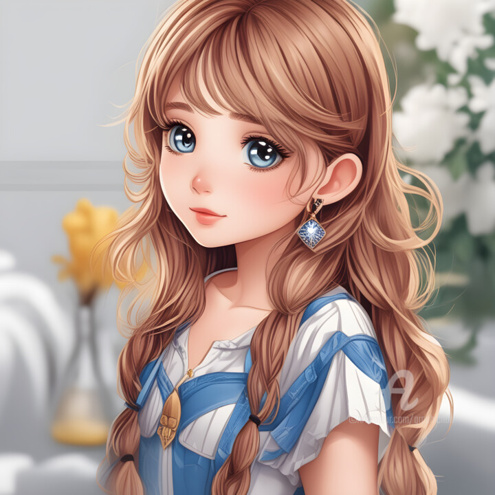 Cute Anime Girl (1), Digital Arts by Graphicnoir | Artmajeur