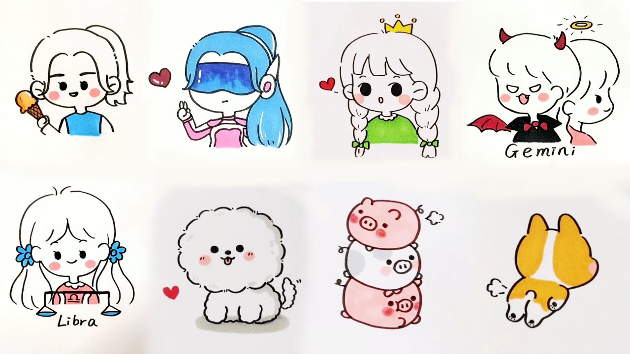 Cách vẽ hình cute dễ thương đơn giản | vẽ hình icon | vẽ hình chibi #47