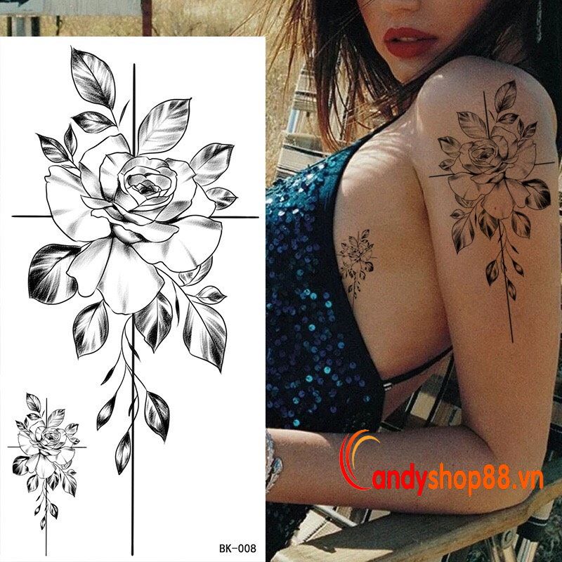 Hình xăm dán tattoo hoa đẹp BK-08