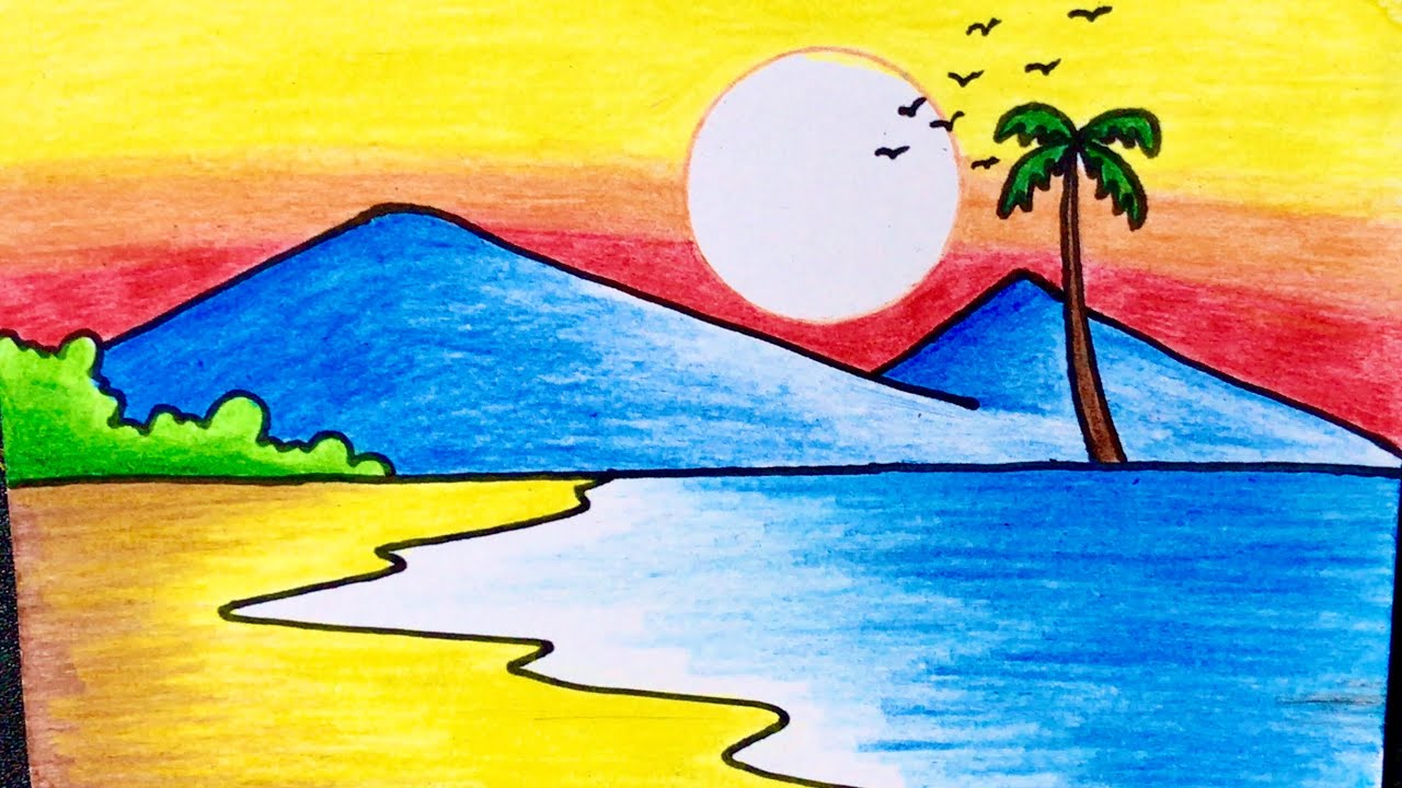 Cách vẽ tranh PHONG CẢNH BIỂN đơn giản mà đẹp | how to draw sea scenery for beginner